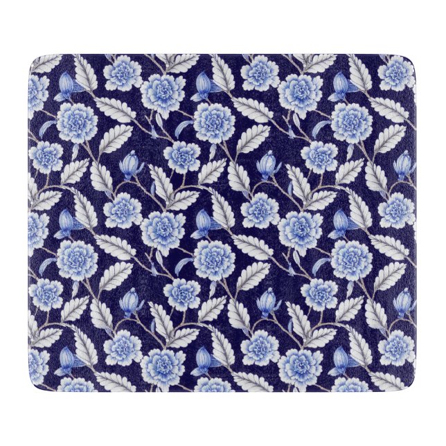 Planche À Découper Chinoiserie Delft Blue Floral Porcelaine Motif (Devant)