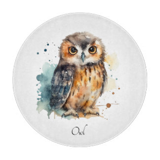 Planche À Découper Chouette aquarelle mignonne, personnalisée