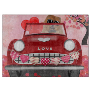 Planche À Découper Chow Chow Chien voiture avec les coeurs Valentine'