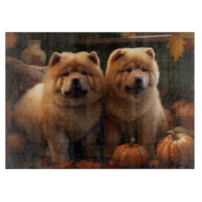 Planche À Découper Chow Chow Chiot Automne Citrouille de plaisir (Devant)