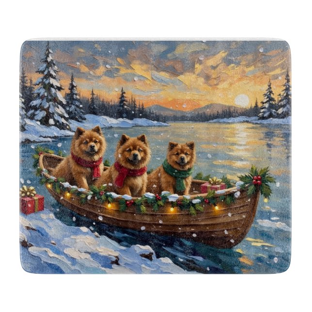 Planche À Découper Chow Chow Christmas Boat Holiday (Devant)