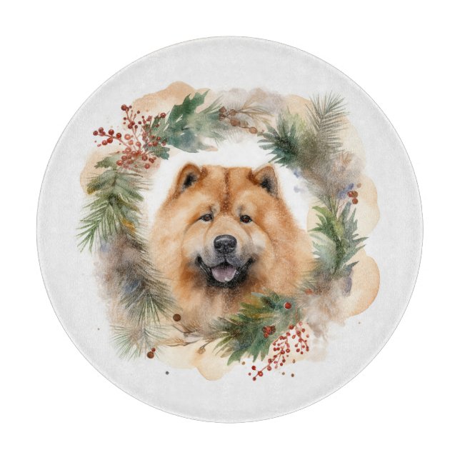 Planche À Découper chow chow Christmas Wreath Festive Pup (Devant)