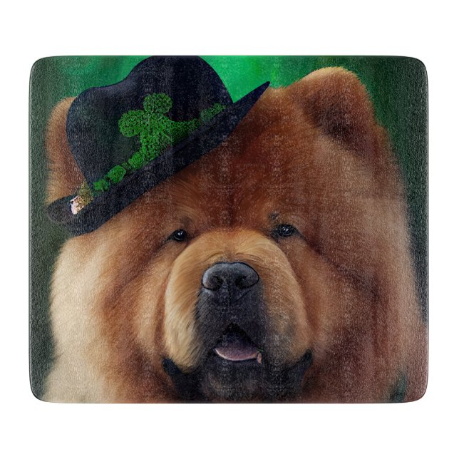 Planche À Découper Chow Chow Dog en tenue de la Saint Patrick (Devant)