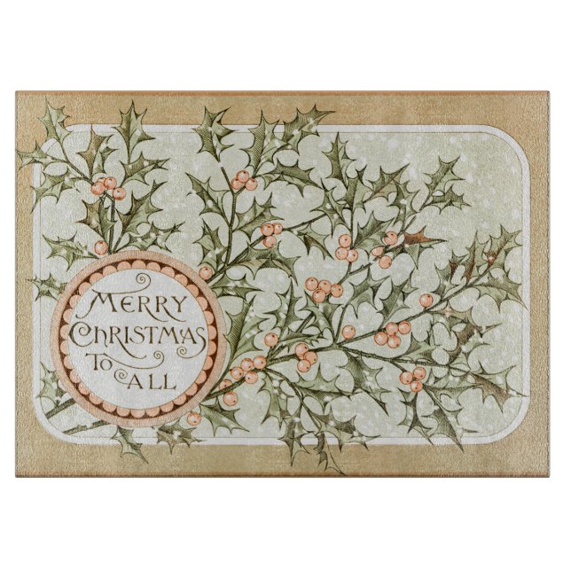 Planche À Découper Christmas Holly Jolie Antique Salutation (Devant)