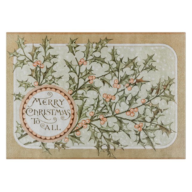 Planche À Découper Christmas Holly Jolie Antique Salutation (Devant)