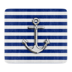 Planche À Découper Chrome Anchor on Navy Stripes