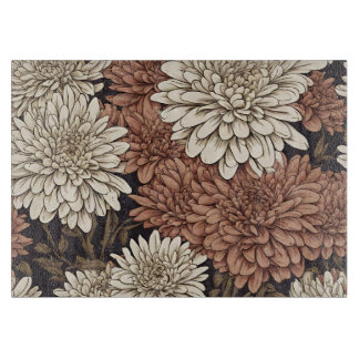 Planche À Découper Chrysanthèmes rétro rouge et blanc