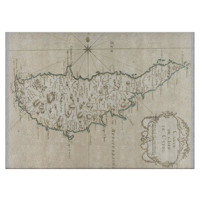 Planche À Découper Chypre île carte méditerranéenne vieux (Devant)
