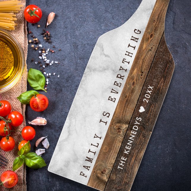 Planche À Découper Citation Personnalisée En Bois Et Marbre Nom De Fa (Personalized  Family Name Family is everything  Quote Wood And Marble Cutting Board)
