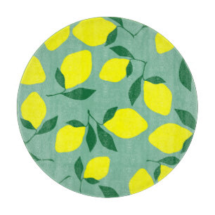 Planche À Découper Citron simple, Arrière - plan vert.