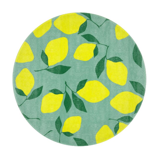 Planche À Découper Citron simple, Arrière - plan vert. (Devant)
