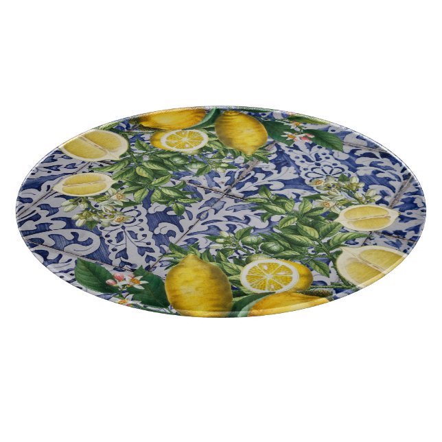 Planche À Découper Citrons méditerranéens Carreaux portugais d'été (Coin)