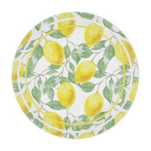Planche À Découper Citrons mignons et Feuille Jaune et vert