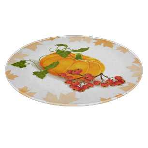 Planche À Découper Citrouille, baies et feuilles tombent Thanksgiving