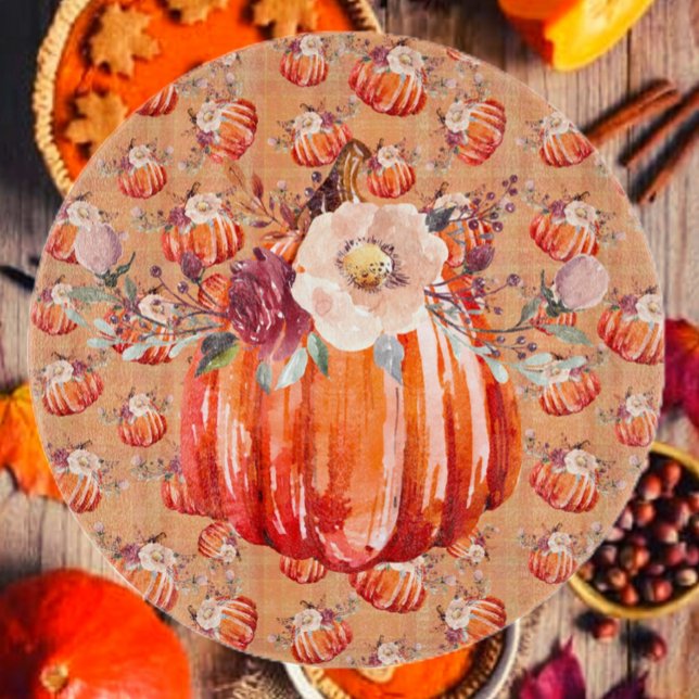 Planche À Découper Citrouille orange automne plaid à fleurs chèque au (Créateur téléchargé)