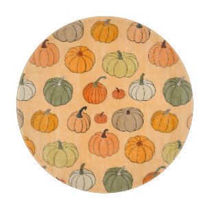 Planche À Découper Citrouilles D'Automne, Dessiné À La Main Sans Fil