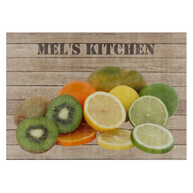 Planche À Découper Citrus Fruit Graphic on Wood effect background (Devant)