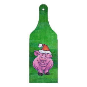 Planche À Découper Cochon de Fête à Santa Hat sur Vert