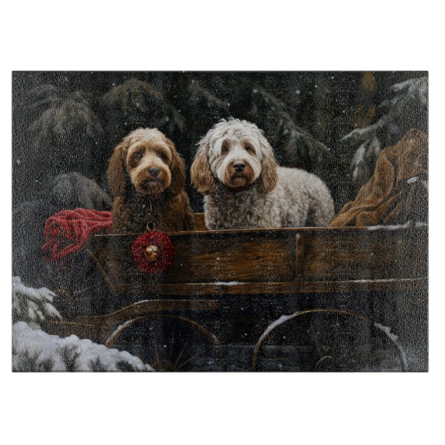 Planche À Découper Cockapoo Traîneau enneigé Décoration de Noël (Devant)