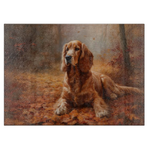 Planche À Découper Cocker Spaniel dans les feuilles d'automne qui tom