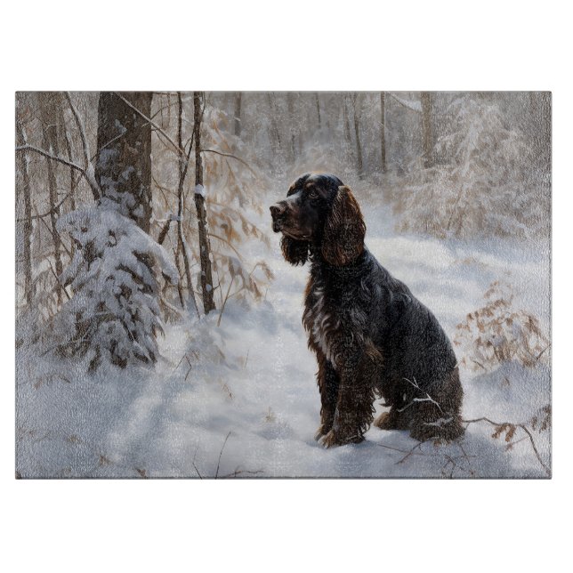 Planche À Découper Cocker Spaniel Laisser Neige Noël (Devant)