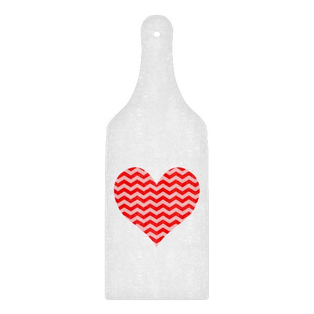 Planche À Découper Coeur Chevron rose et rouge (Devant)