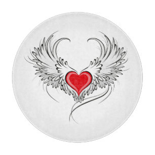 Planche À Découper Cœur d'ange rouge avec des ailes