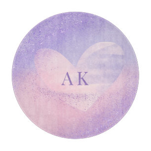 Planche À Découper Cœur dégradé violet rose Monogramme