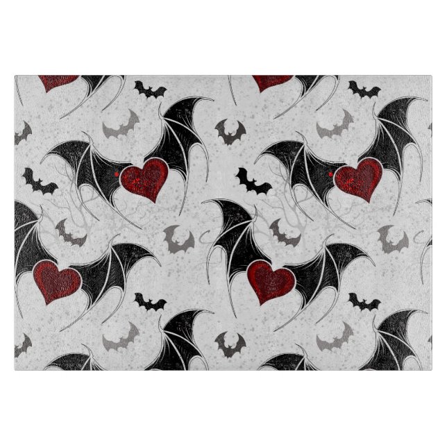 Planche À Découper Coeur d'Halloween avec ailes de chauve-souris noir (Devant)