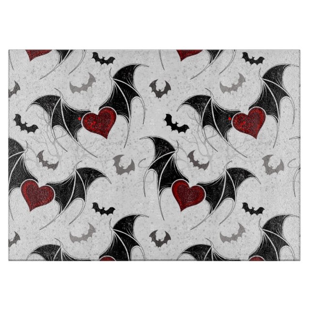 Planche À Découper Coeur d'Halloween avec ailes de chauve-souris noir (Devant)