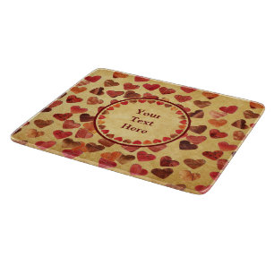 Planche À Découper Coeurs Feuilles Automne Sur Vieux Papier