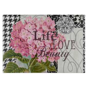 Planche À Découper Collage d'hortensia rose chic Art damassé vintage