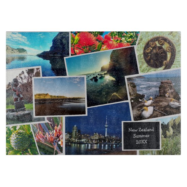 Planche À Découper Collage photo personnalisé de la Nouvelle-Zélande (Devant)