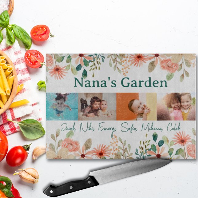 Planche À Découper Collage photo personnalisé Jardin de Nana Grandma (Personalized Photo Collage Nana Grandma's Garden Cutting Board)
