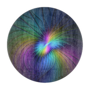 Planche À Découper Coloré Avec Bleu Moderne Art Fractal Abstrait