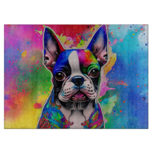 Planche À Découper Coloré Boston Terrier Peinture Splashes