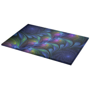 Planche À Découper Coloré Lumineux Abstrait Bleu rose Vert Fractal