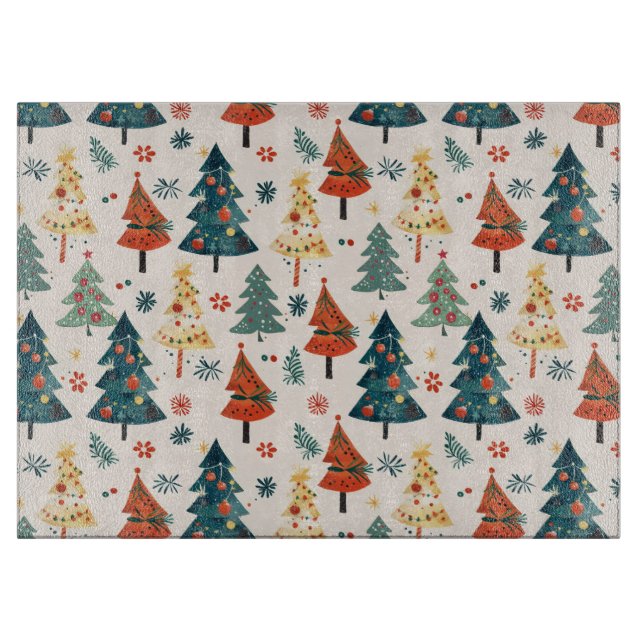 Planche À Découper Colourful Christmas Pine Trees Seamless Pattern (Devant)