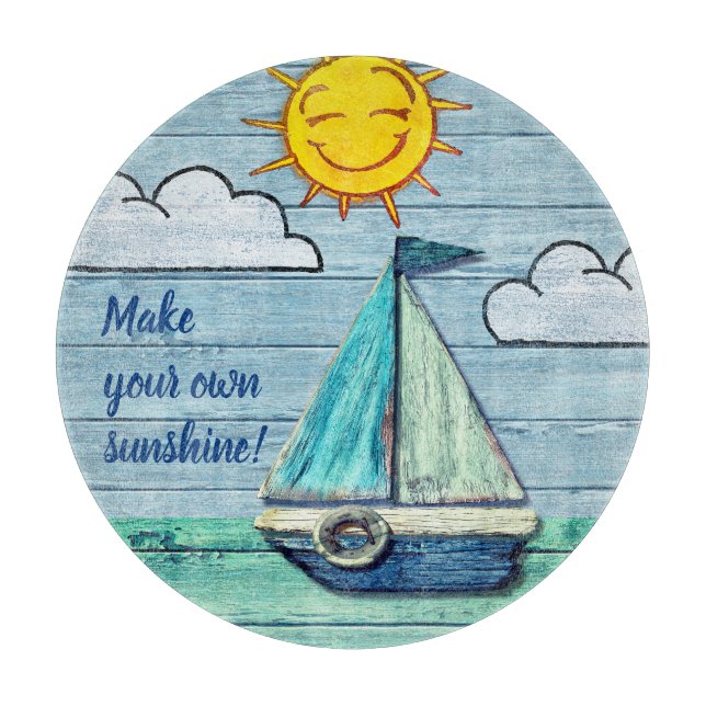 Planche À Découper Conception en verre ronde de plage de bois de (Devant)