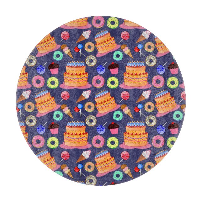 Planche À Découper Conception Motif de pâtisserie de gâteaux d'annive (Devant)