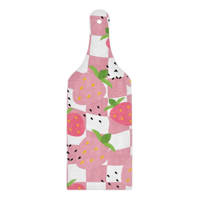 Planche À Découper Cool Pink Kitchen Fraises À damiers Design (Devant)