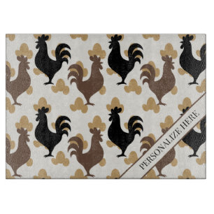 Planche À Découper Coq Motif d'Art Populaire Rustique, Cuisine de Fer