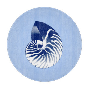 Planche À Découper Coquille de Nautilus - marine, blanc & bleu clair
