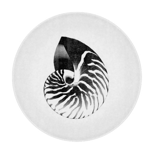 Planche À Découper Coquille de Nautilus - noir, gris et blanc (Devant)