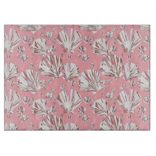 Planche À Découper Corail, coquillages blancs et roses, arrière - pla