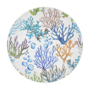 Planche À Découper Coraux dessinés à la main : motif sous-marin.