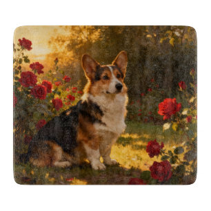 Planche À Découper Corgi dans les Roses I