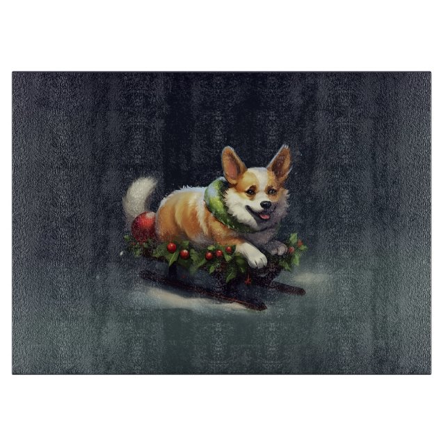 Planche À Découper Corgi neige de Noël hiver (Devant)