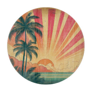 Planche À Découper Coucher de soleil rétro/tropical vintage/hawaïen