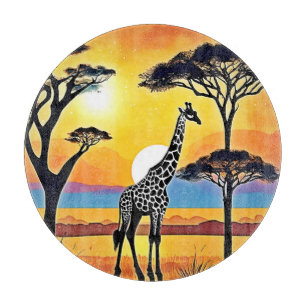 Planche À Découper Coucher de soleil safari : étreinte de la girafe